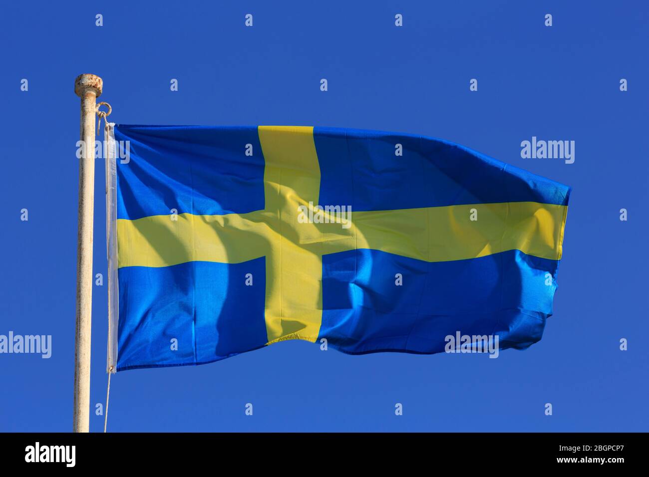 Nationalflagge von Schweden, Rhodos Insel, Griechenland, Europa Stockfoto