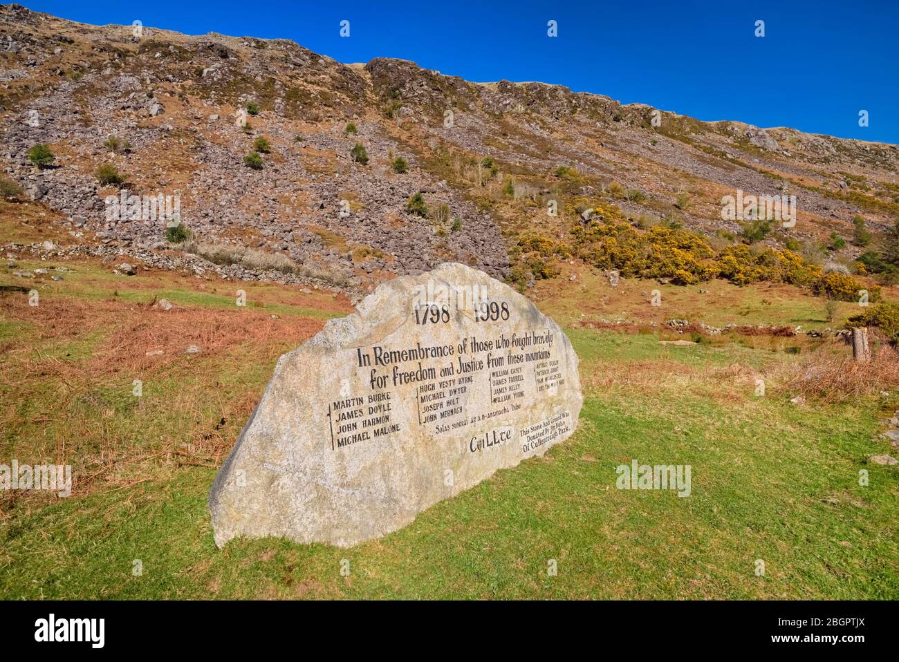 Irland, Grafschaft Wicklow, Glenmalure Valley, 1798 United Irishmen Rebellion Memorial zum 200. Jahrestag der Veranstaltung. Stockfoto