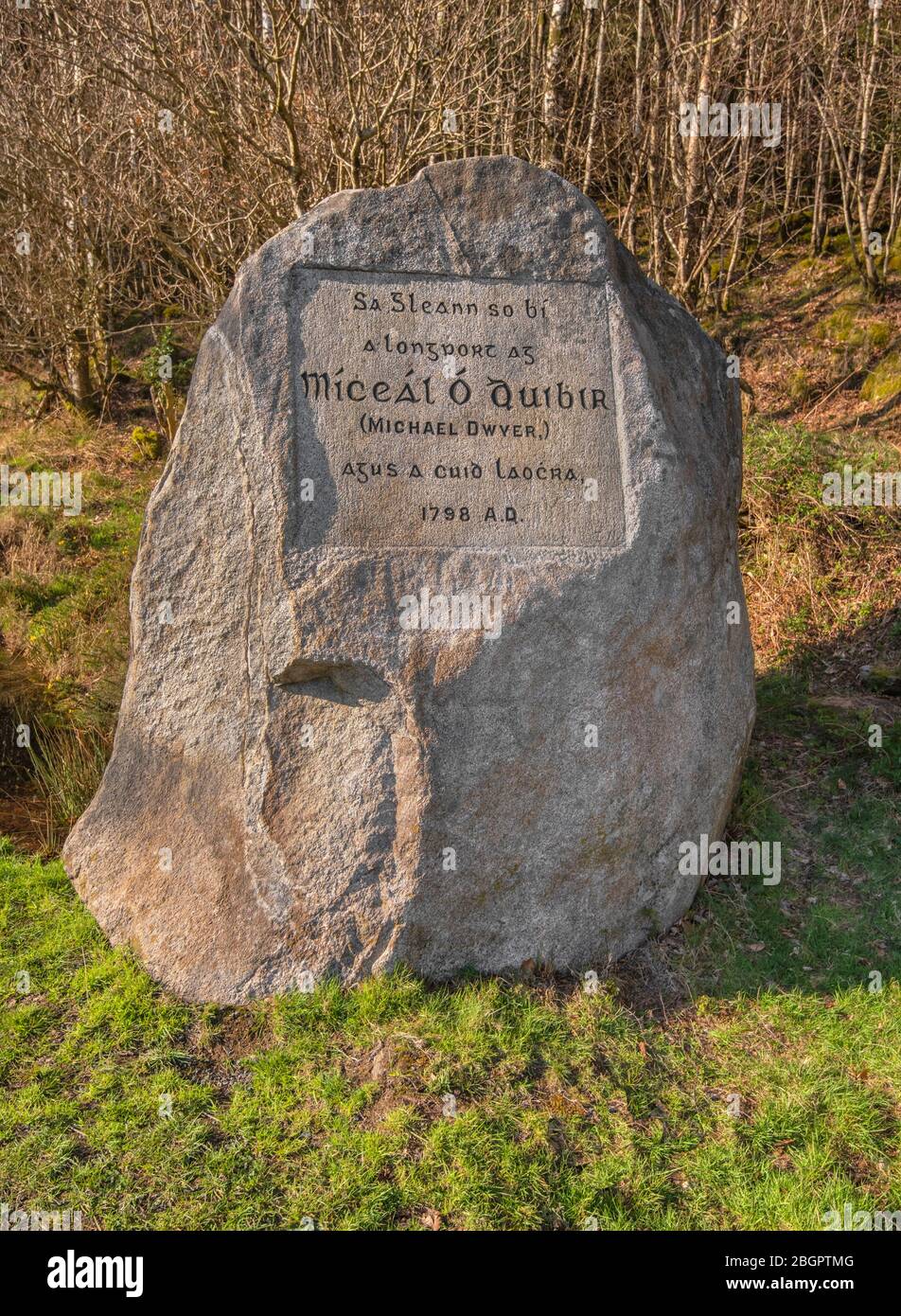 Irland, Grafschaft Wicklow, Glenmalure Valley, 1798 United Iren Rebellion Memorial in Erinnerung an Michael Dwyer einer der Aufstände Führer in der Gegend. Stockfoto