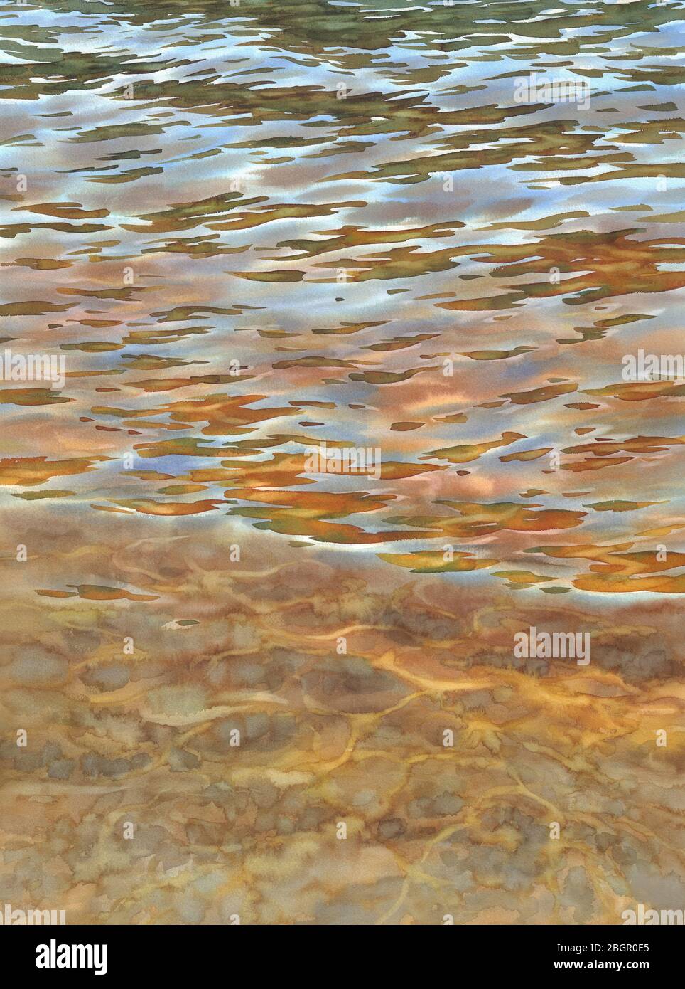 Sonnige Wasser mit transparenten Wellen Aquarell Hintergrund Stockfoto