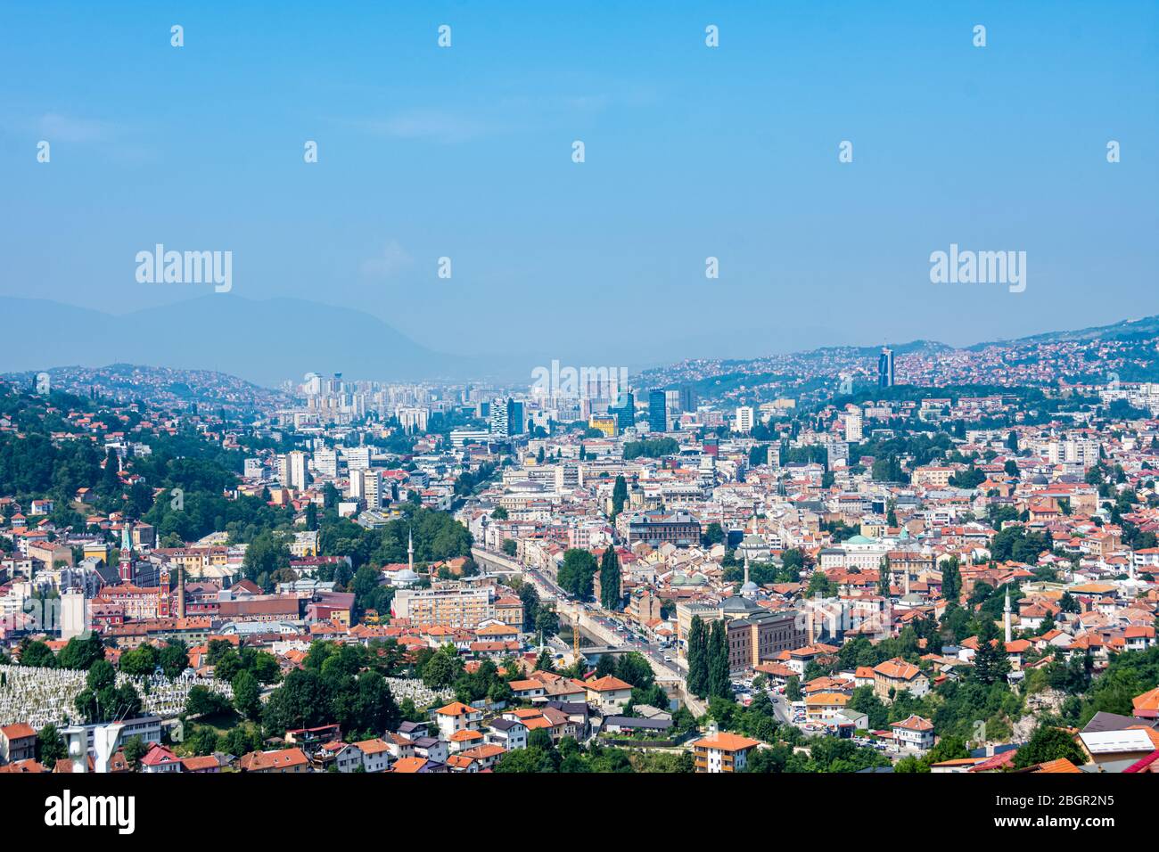 Arial Blick auf die Stadt Sarajevo Stockfoto