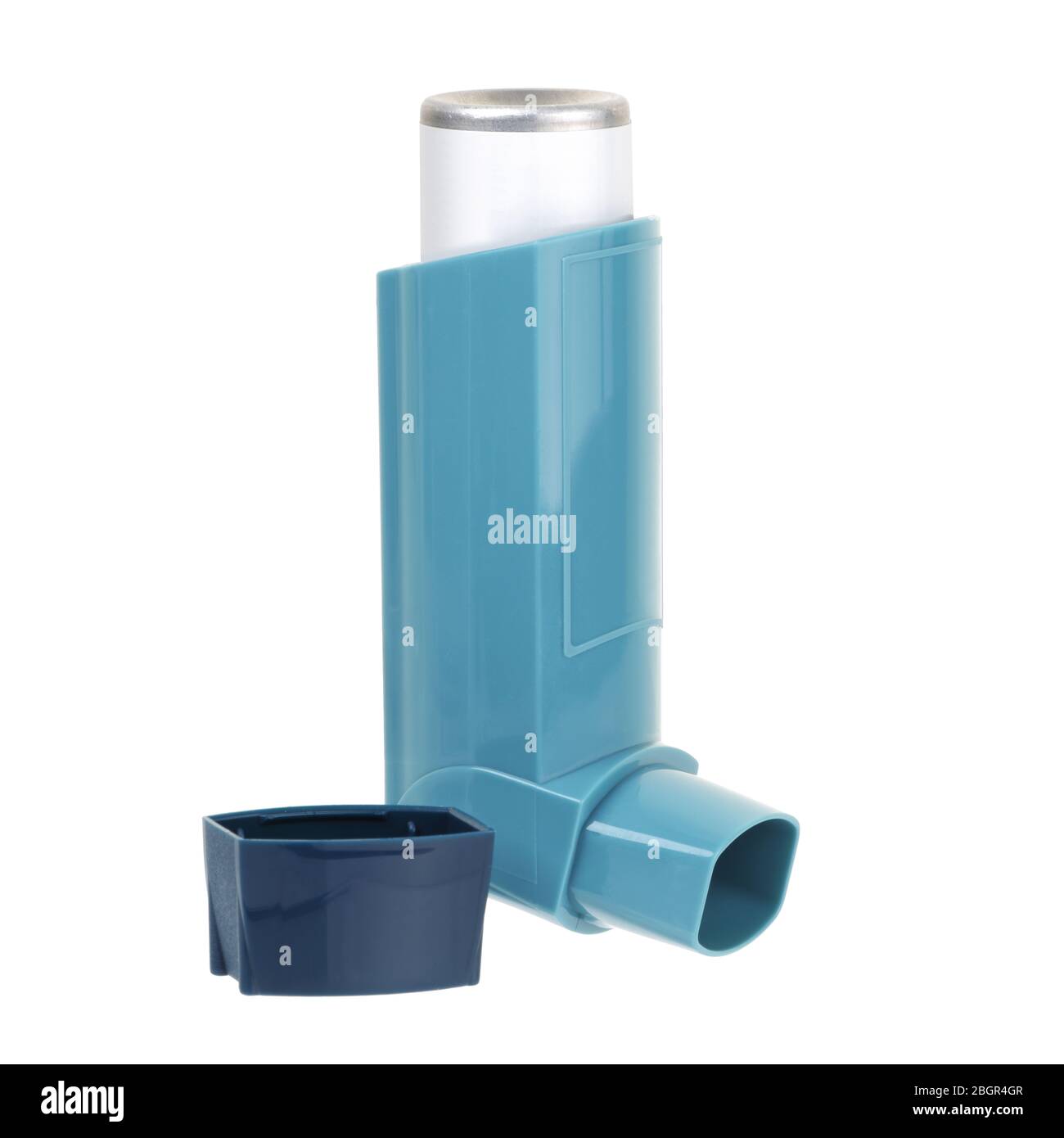 Inhalator für Asthma mit Deckel auf weiß isoliert mit Clipping-Pfad Stockfoto
