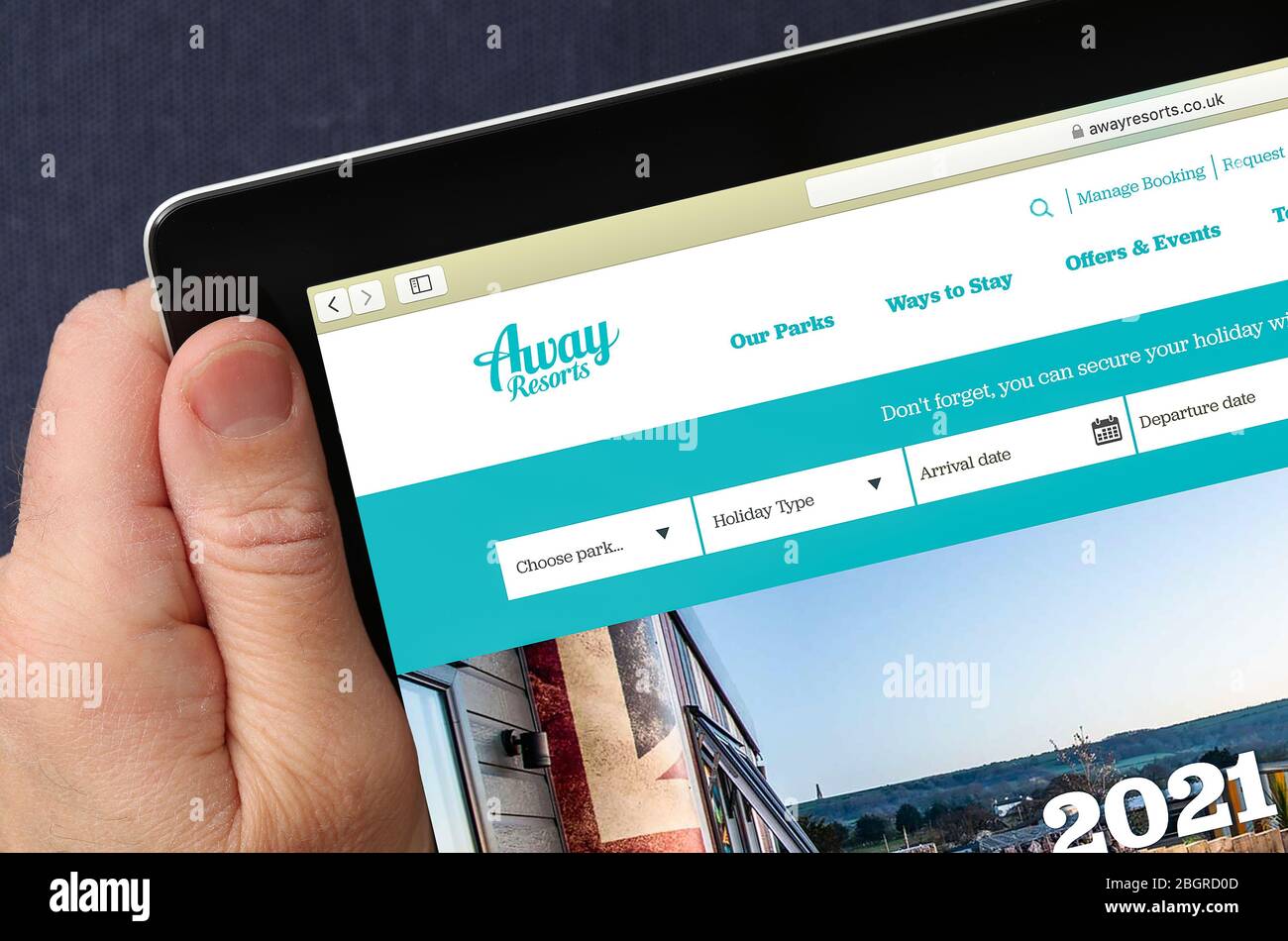 Away Resorts-Website auf einem iPad Stockfoto