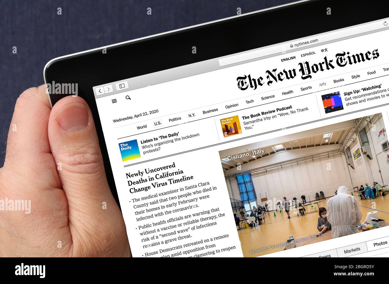 Die New York Times-Website auf einem iPad Stockfoto