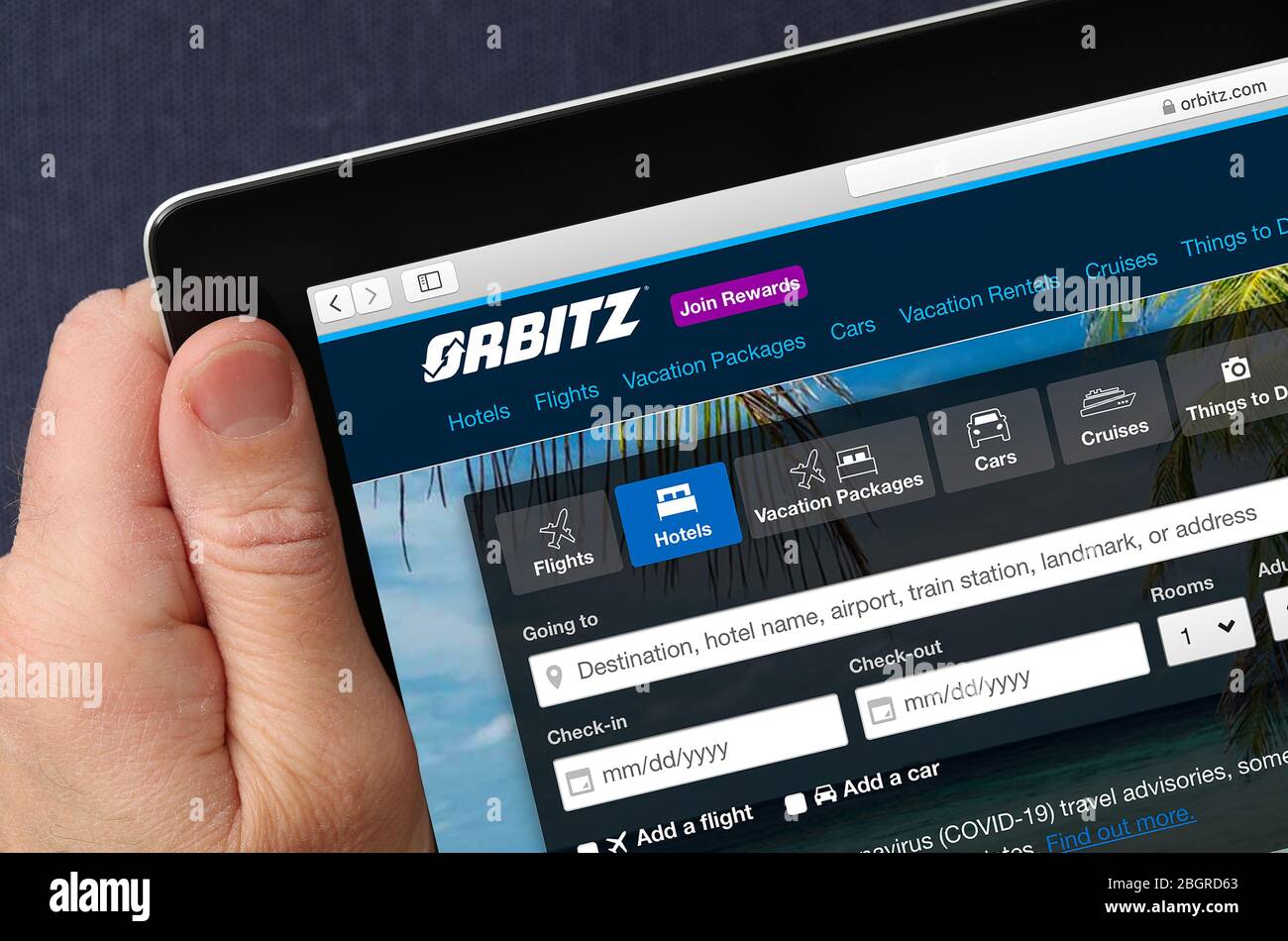Orbitz Website auf einem iPad angesehen Stockfoto
