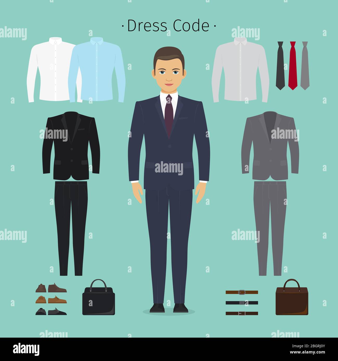 Kleidung für Geschäftsleute. Junger Mann in Bürokleidung Vektor-Illustration Stock Vektor