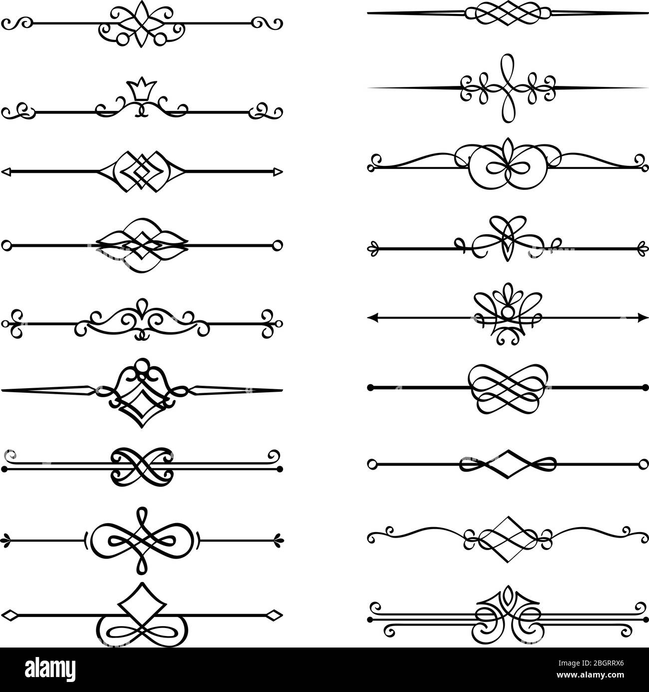 Kalligrafische Seitentrenner. Vector blüht Seite Dekoration Vignetten Stock Vektor