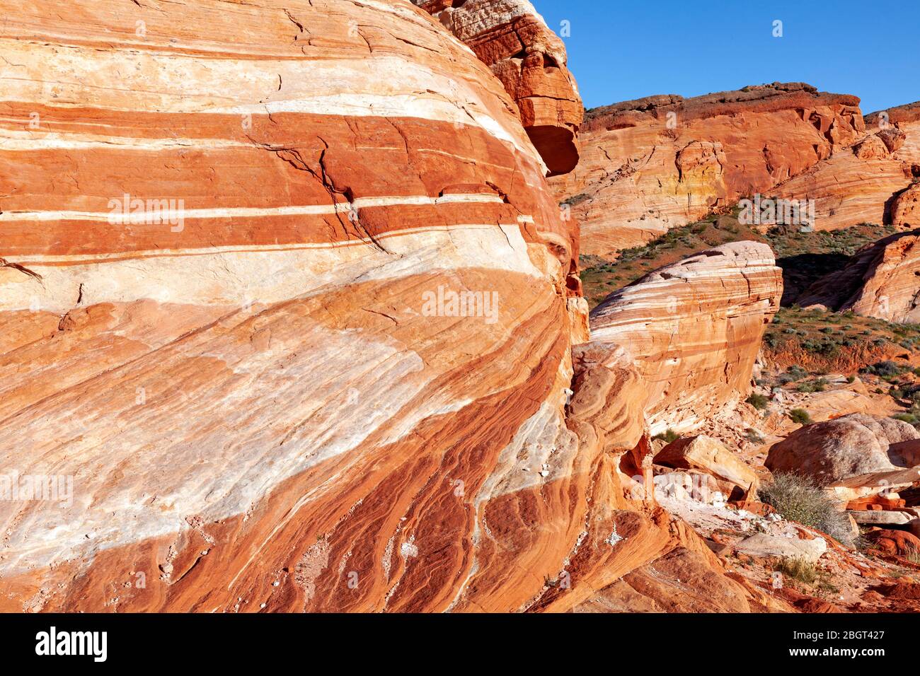 NV00219-00...Nevada - farbenfrohe Felsschichten im Valley Fire State Park. Stockfoto