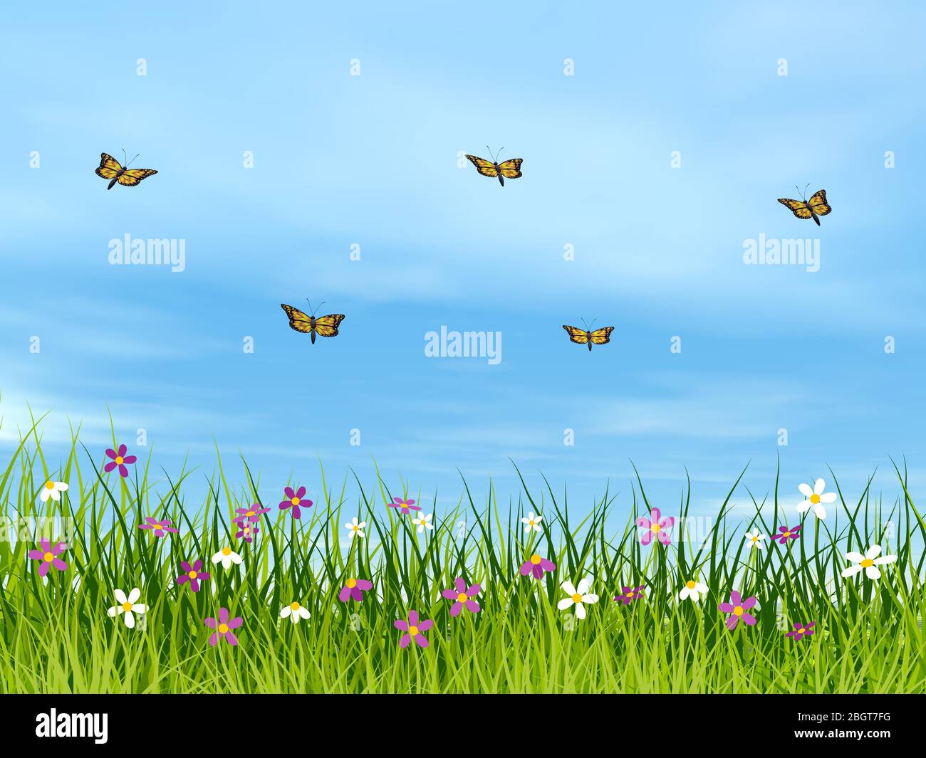Blaue Schmetterlinge fliegen auf einer Wiese - 3D Rendering Stockfotografie  - Alamy