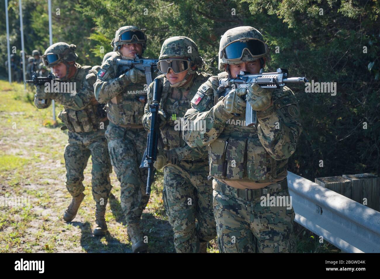 JACKSONVILLE, USA - OKTOBER 25: Mexikanische Soldaten trainieren am Strand während der Amphibienwagemutigen Alligator Übung, die von der US Navy und der organisiert wird Stockfoto