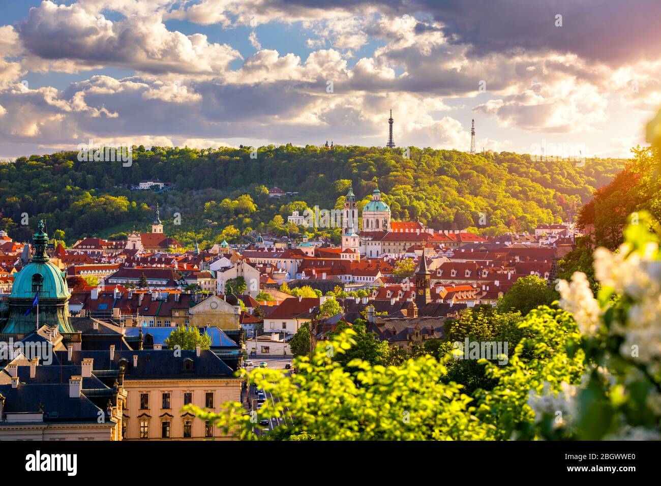 Frühling in Letna Park, Prag, Tschechische Republik. Frühling in Prag (Praha), wunderschönen Letna Park (Letenske Sady) im Sonnenlicht, sonnige Landschaft, Population Stockfoto