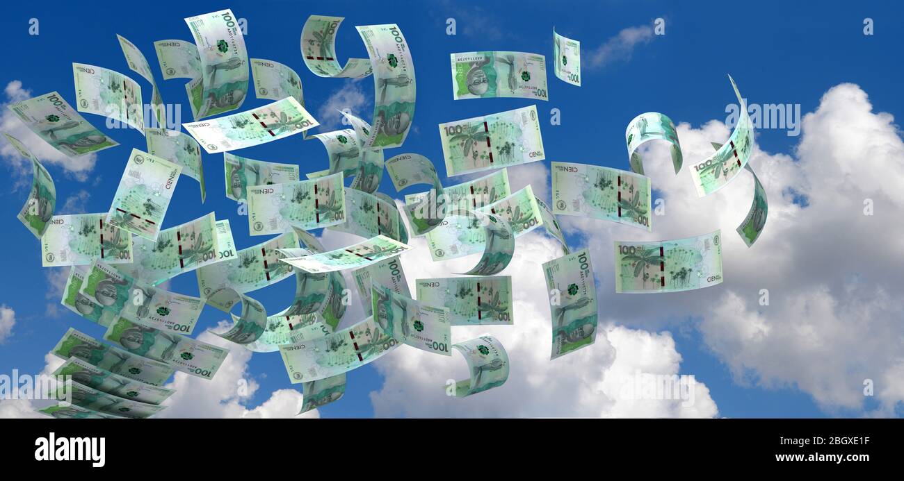Flying kolumbianische Pesos (mit Freistellungspfad isoliert) Stockfoto