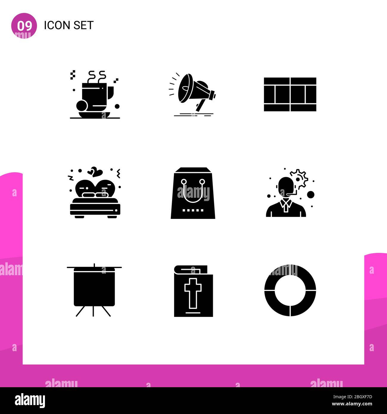 Packung mit 9 modernen Solid Glyphen Zeichen und Symbole für Web Print Medien wie e, kaufen, Feld, Hochzeit, Liebe editierbare Vektor Design-Elemente Stock Vektor