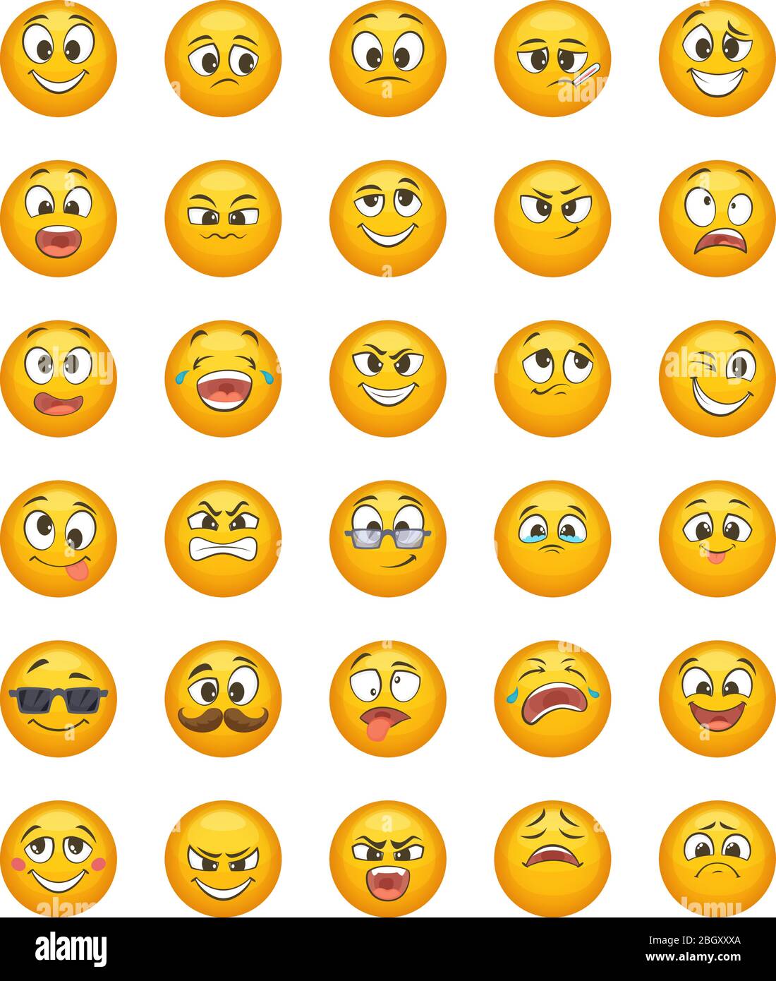 Emoticon Set mit verschiedenen lustigen Emotionen. Vektor-Charakter Satz von Emotionen lustige Karikatur, Lächeln und glücklich Gesicht Illustration Stock Vektor