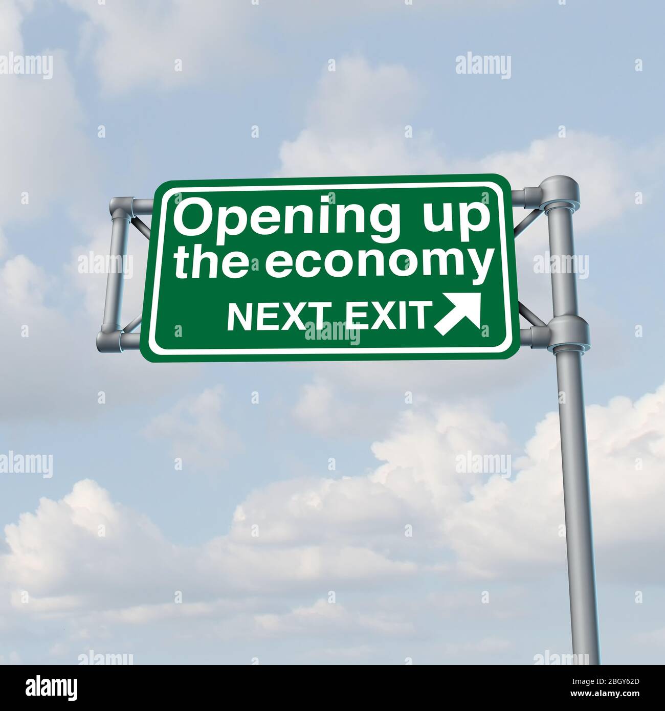 Die Wirtschaft zu öffnen und die Wirtschaftstätigkeit wieder zu öffnen und wieder an die Arbeit zu gehen, nachdem die Wirtschaft die staatliche Finanzpolitik und die Märkte wieder geöffnet hat. Stockfoto