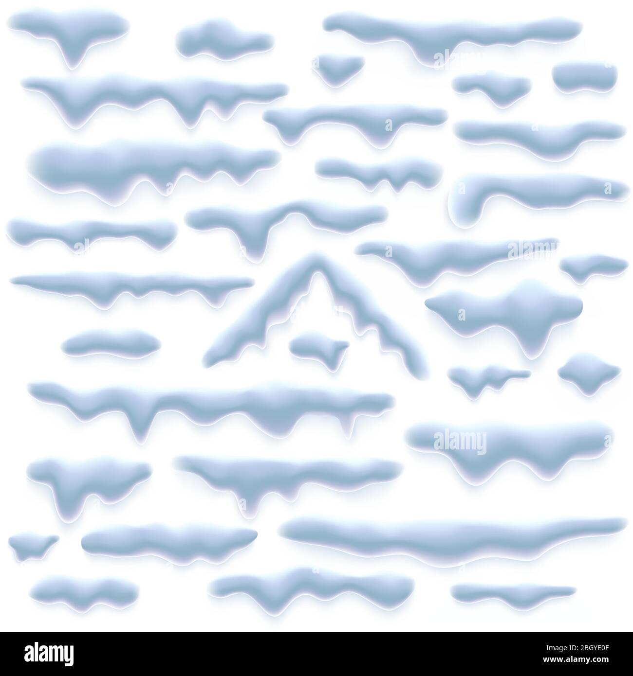 Set von Schneemützen, Eiszapfen und Schneewehe isoliert auf weißem Hintergrund. Winterdeko. Elemente für Computerspiele, Weihnachtskarten. EPS Stock Vektor