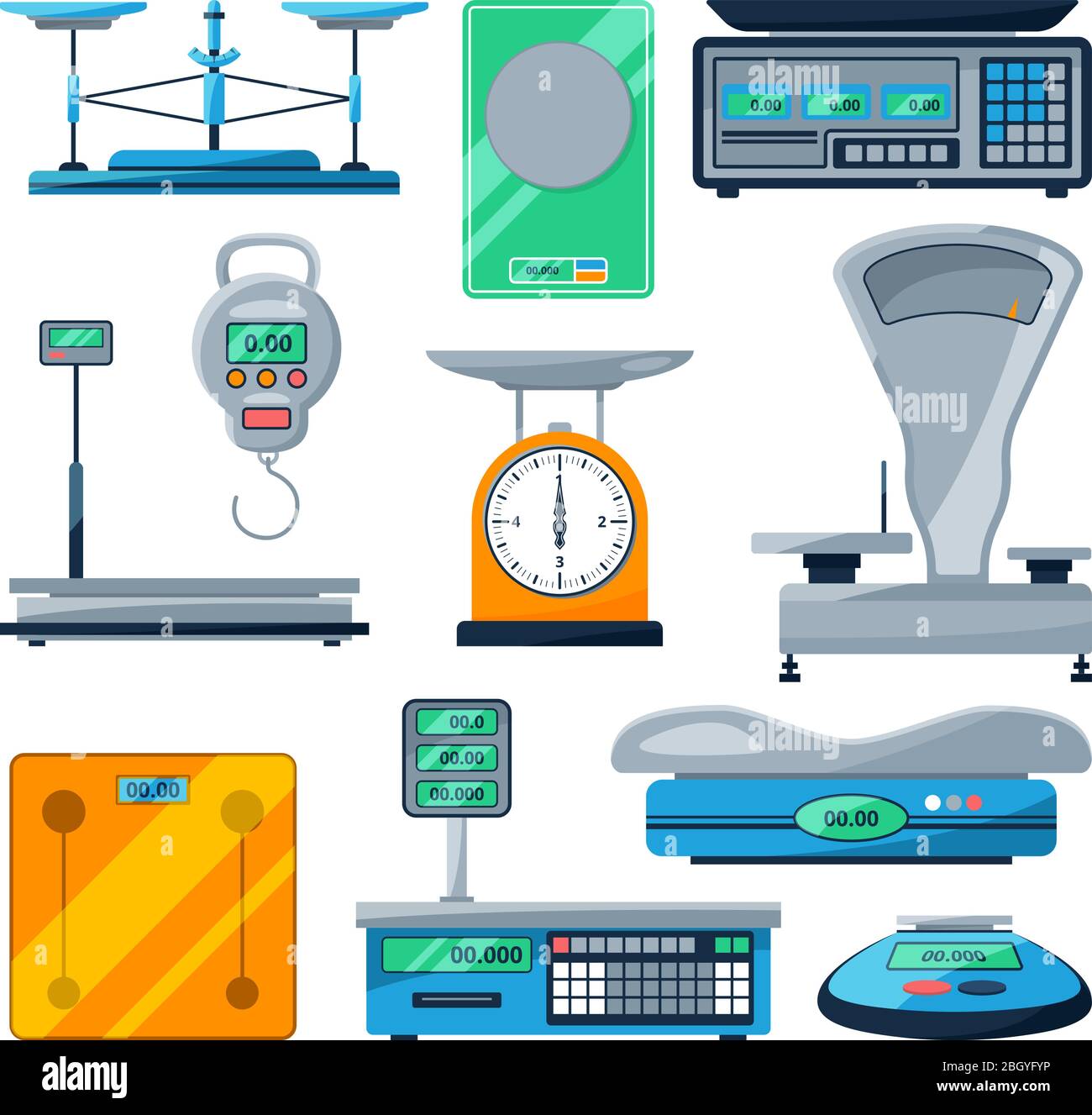 Vektorsatz von verschiedenen Arten von Skalen. Gewichtsmessung und Sammlung  von Abbildungen der Waage Stock-Vektorgrafik - Alamy