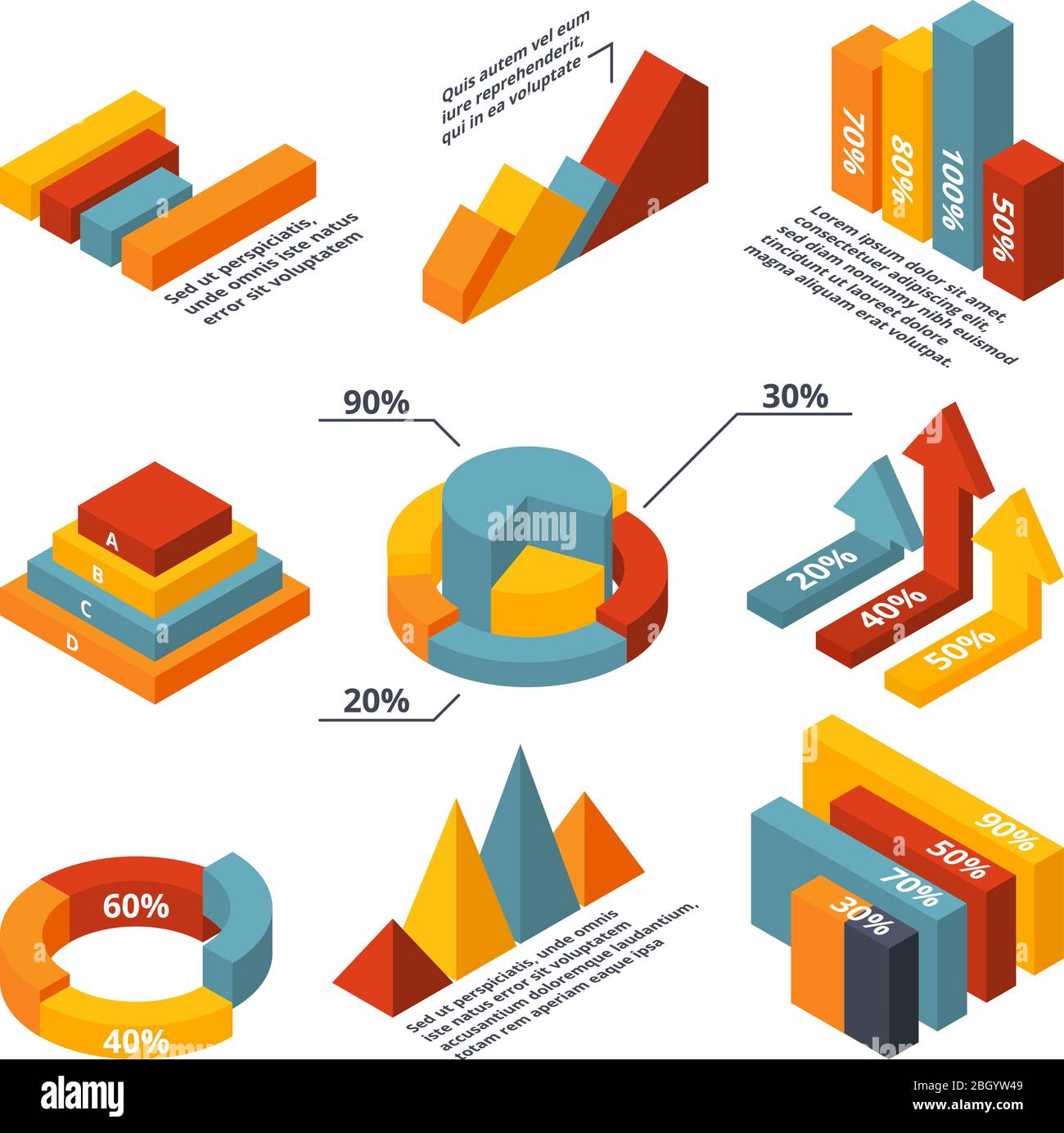 Vektor isometrische Diagramme für Business Infografik. Abbildung der Grafik- und Diagramminformationen Stock Vektor