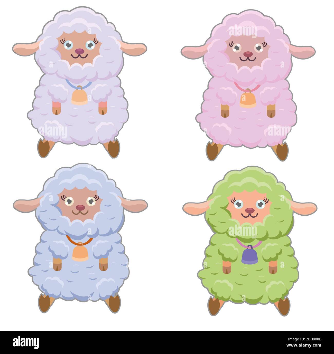 Ein Satz von verschiedenen farbigen Schafe mit einer Glocke, Illustration Stockfoto