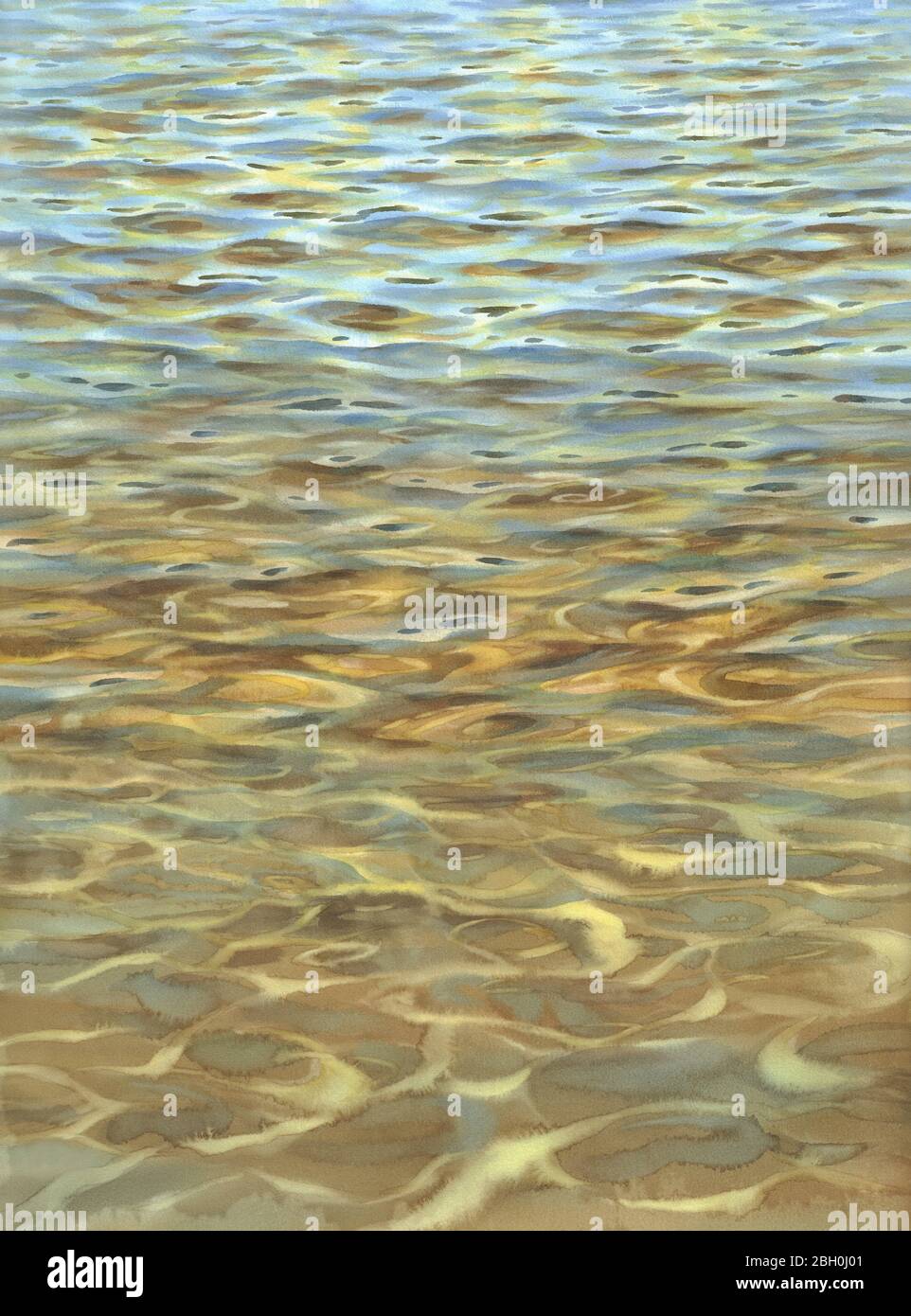 Sonnige Wasser mit transparenten Wellen Aquarell Hintergrund Stockfoto