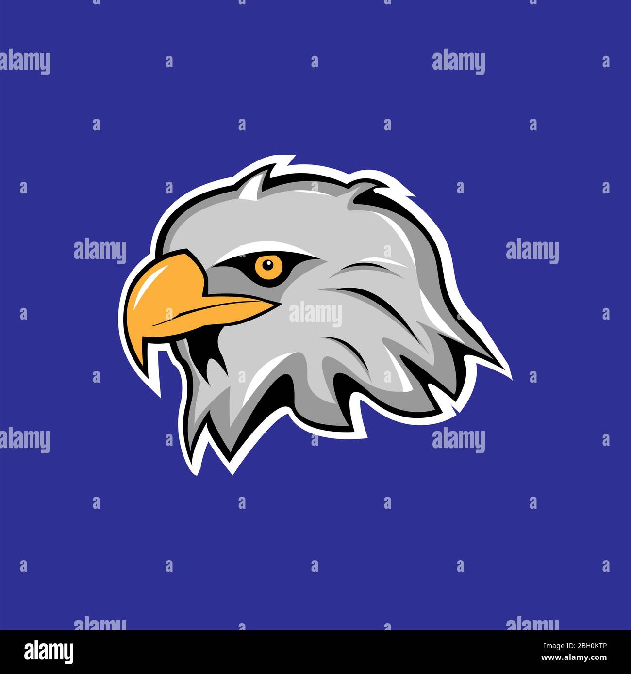 Adlerkopf. Eagle-Vektor-Logo auf blauem Hintergrund Stockfoto