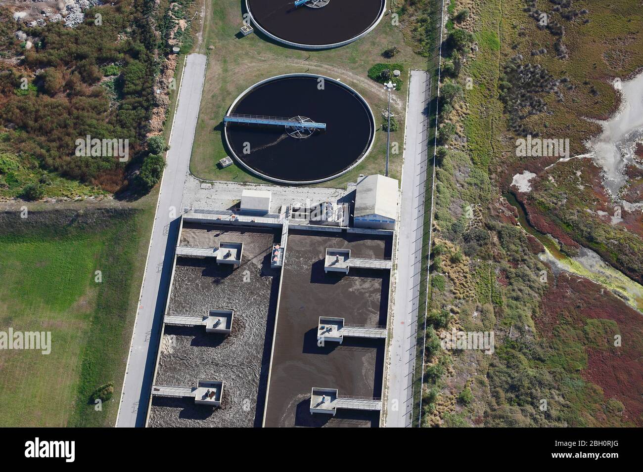 Luftaufnahme der Athenone-Abwasserbehandlungsarbeiten Stockfoto