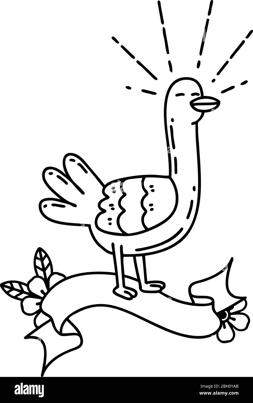 Scroll Banner mit schwarzen Linie Arbeit Tattoo Stil Seevogel Stock Vektor