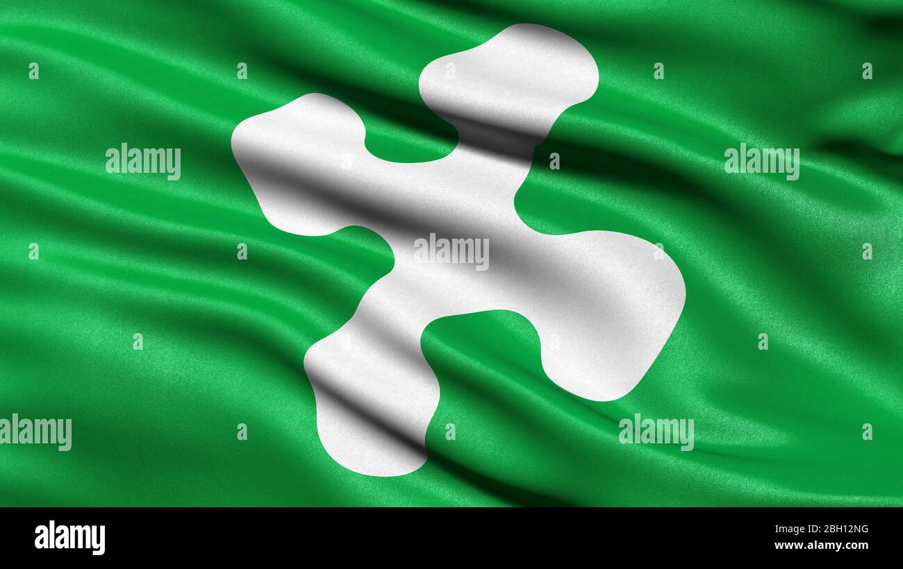 3D-Darstellung der Flagge der Lombardei, die im Wind winkt. Stockfoto