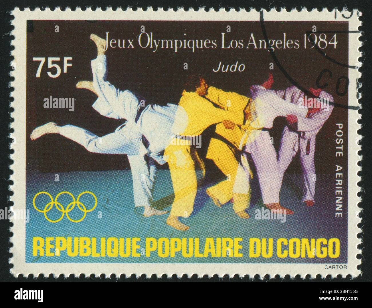 KONGO - UM 1984: Briefmarke gedruckt von Kongo, zeigt 1984 Olympische Sommerspiele, Los Angeles. Judo, um 1984. Stockfoto