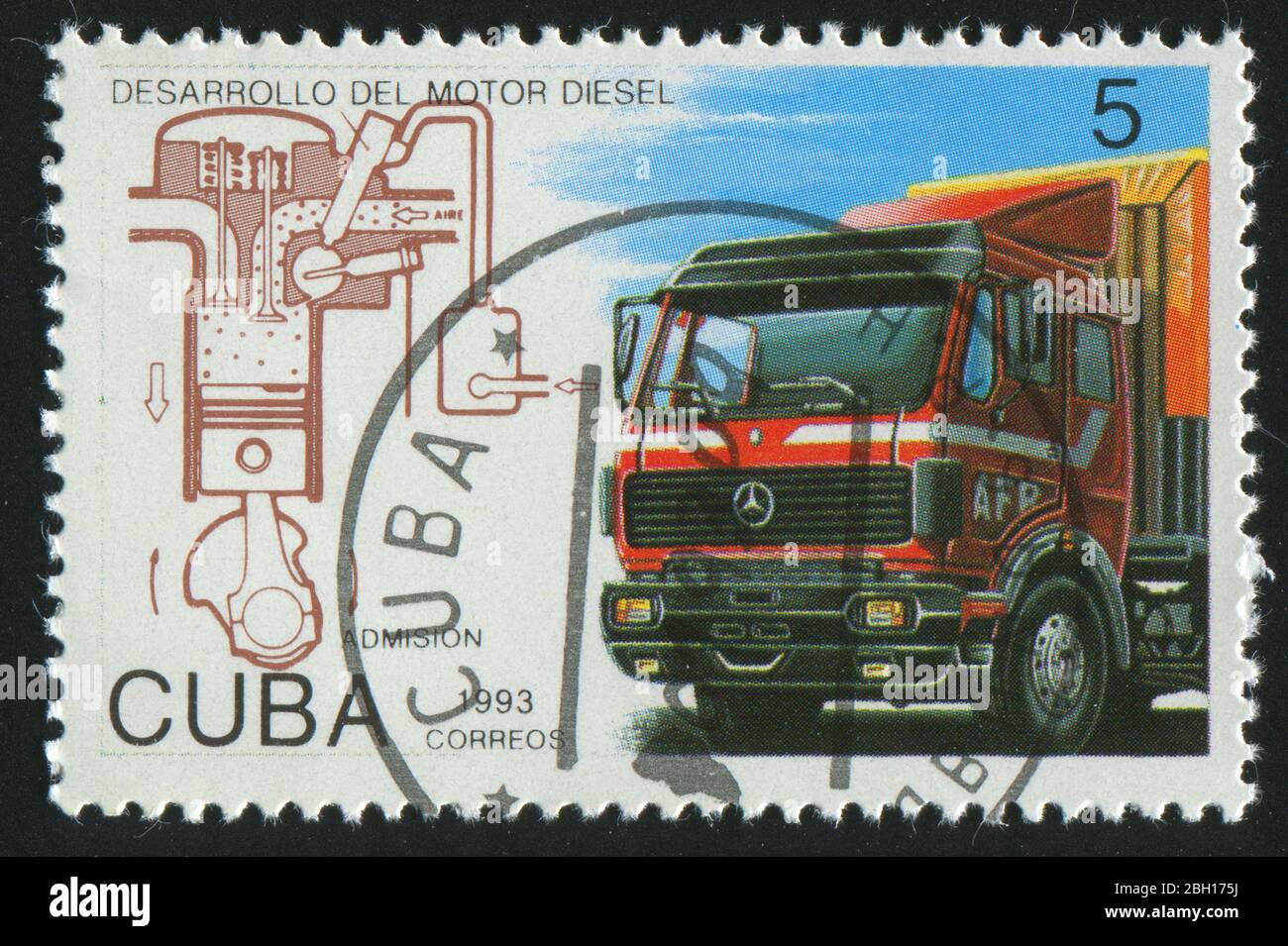 KUBA - UM 1993: Briefmarke gedruckt von Kuba, zeigt LKW, um 1993. Stockfoto