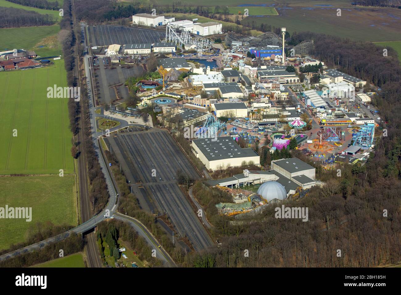 Fun Park Movie Park Deutschland in Bottrop-Kirchhellen, 09.03.2016, Luftaufnahme, Deutschland, Nordrhein-Westfalen, Ruhrgebiet, Bottrop Stockfoto