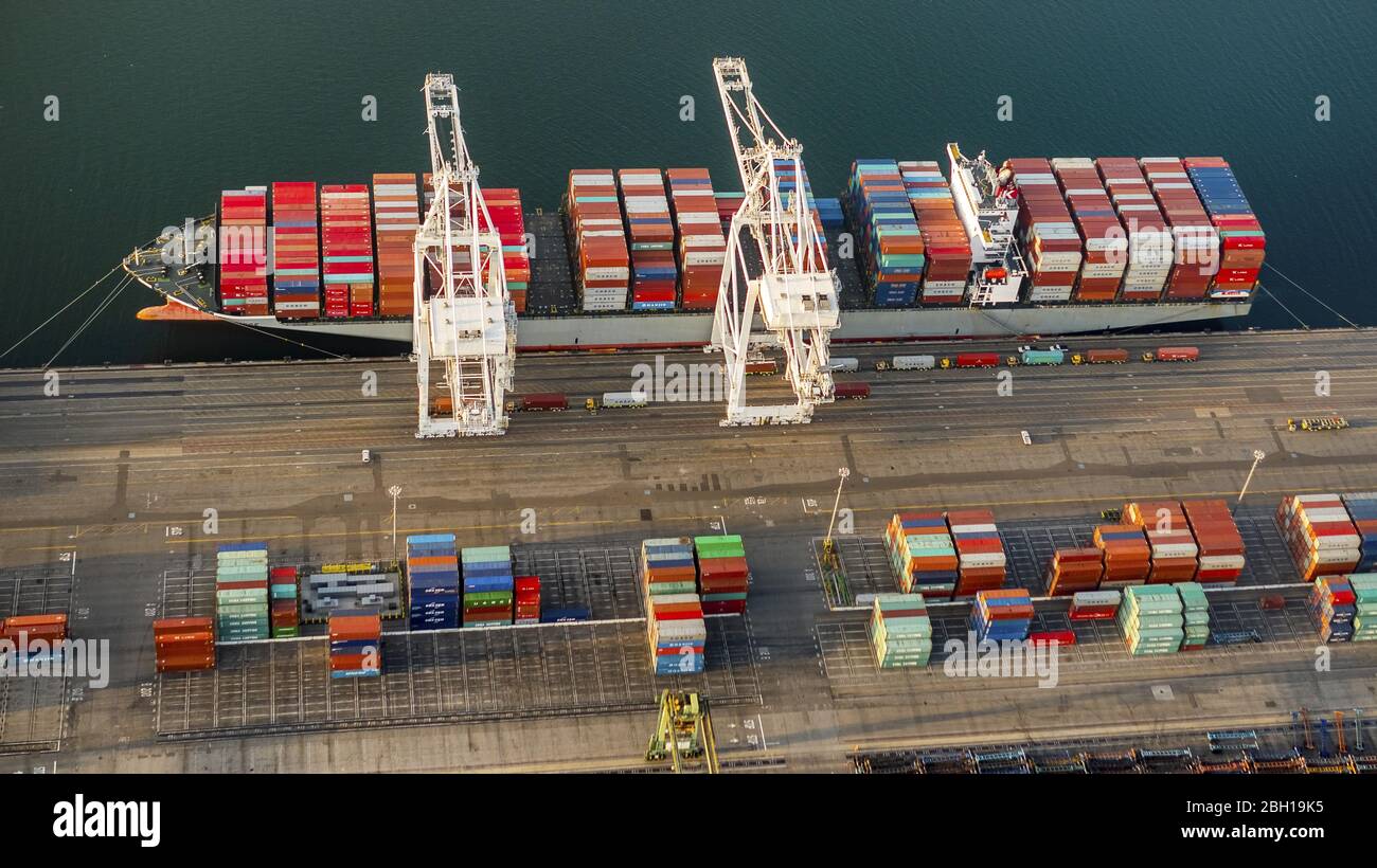 , Container Terminal im Hafen von Long Beach, 20.03.2016, Luftaufnahme, USA, Kalifornien, Long Beach Stockfoto