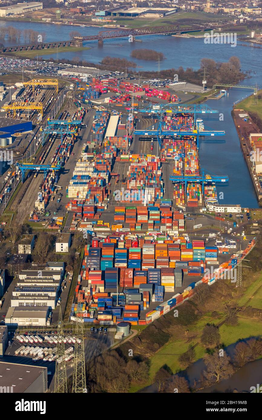 Logport I, Terminal, Container Port, 07.02.2020, Luftaufnahme, Deutschland, Nordrhein-Westfalen, Ruhrgebiet, Duisburg Stockfoto