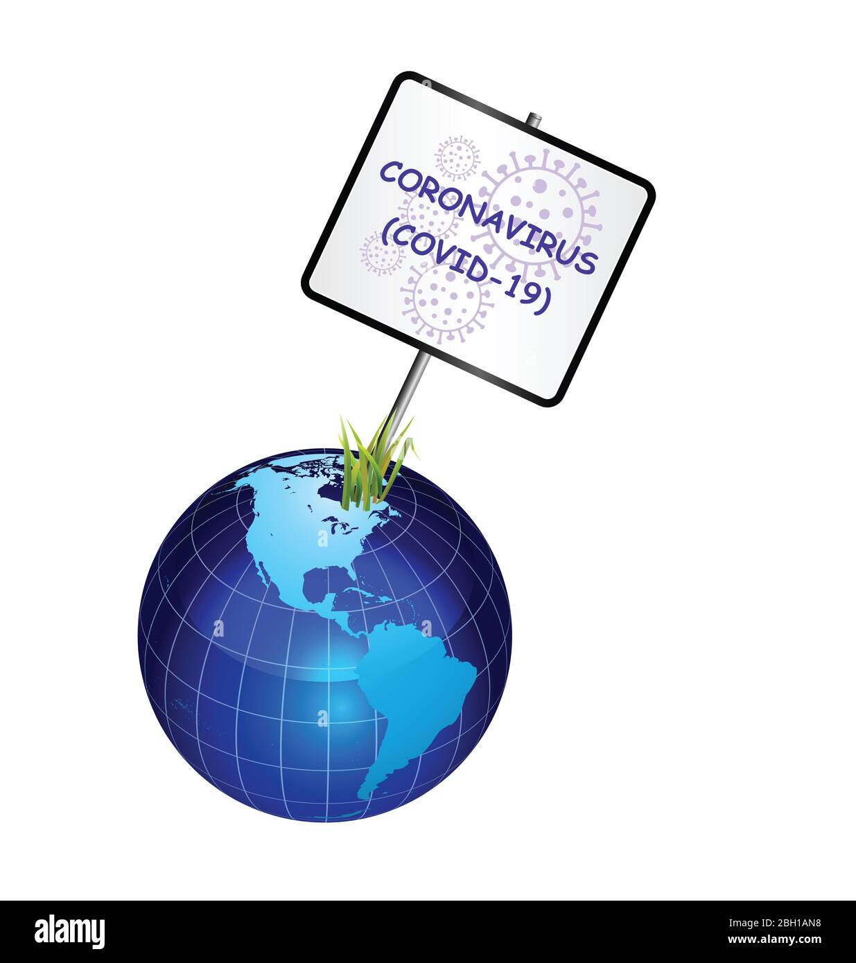Infizierte Planeten Erde Zeichen in Bezug auf Coronavirus COVID 19 Pandemie auf weißem Hintergrund isoliert Stockfoto