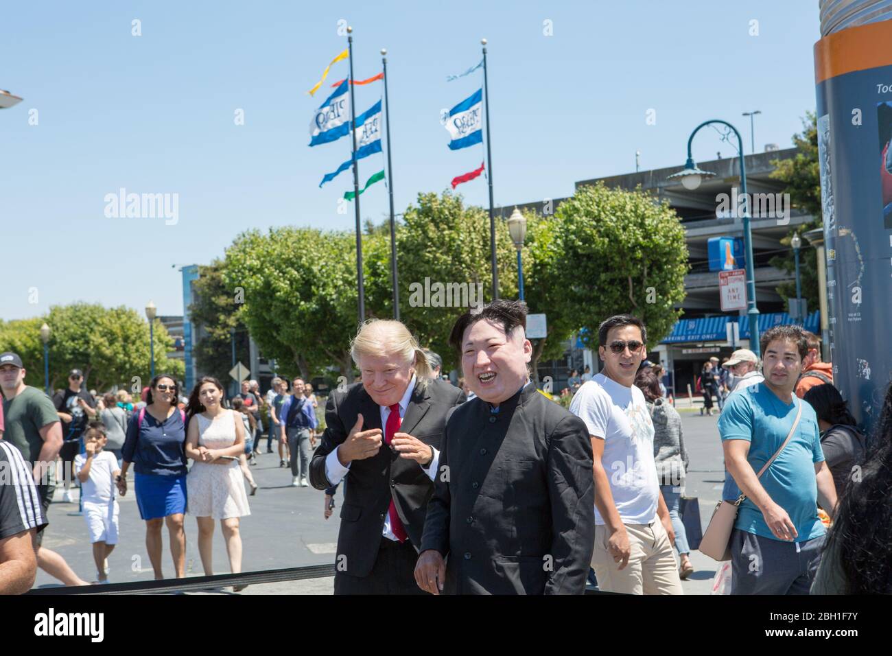 Donald Trump und Kim jong sind Imitatoren am Pier 39 in San Francisco Stockfoto
