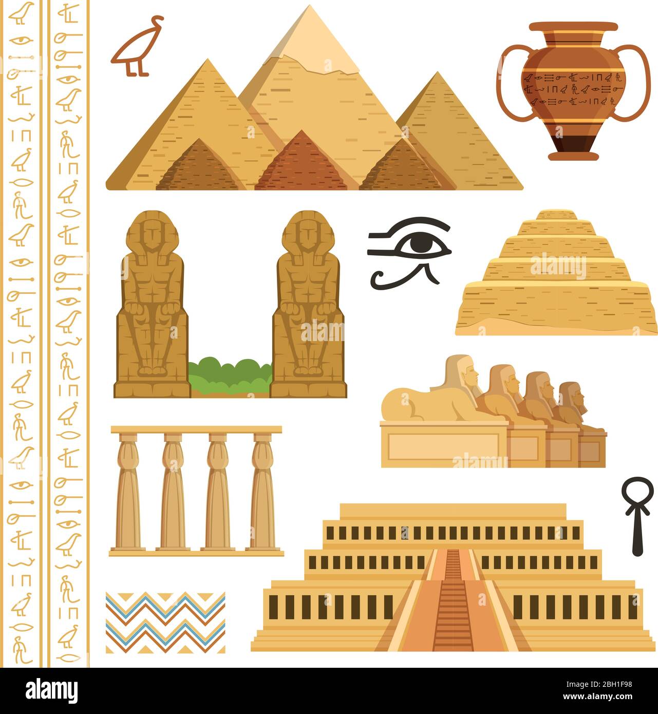 Architektonisches Wahrzeichen ägyptens. Verschiedene historische Objekte und Symbole. Denkmal Wahrzeichen und Architektur ägypten. Vektorgrafik Stock Vektor