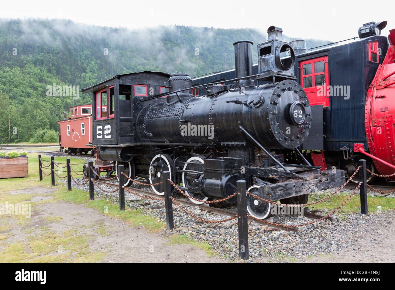 Dampfzug auf dem White Pass und Yukon Route Railway Stockfoto