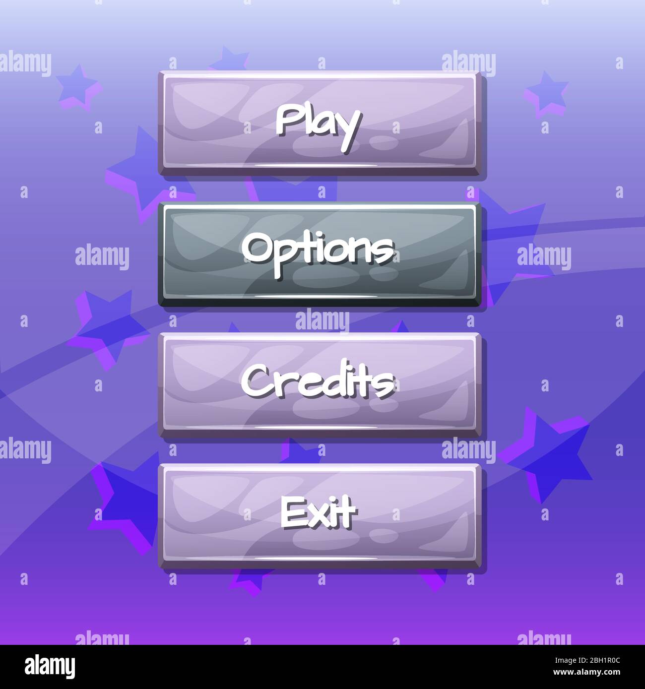 Vektor Cartoon Stil wellig aktiviert und deaktiviert Tasten mit Text für Spiel-Design auf 3d-Sterne Hintergrundillustration Stock Vektor