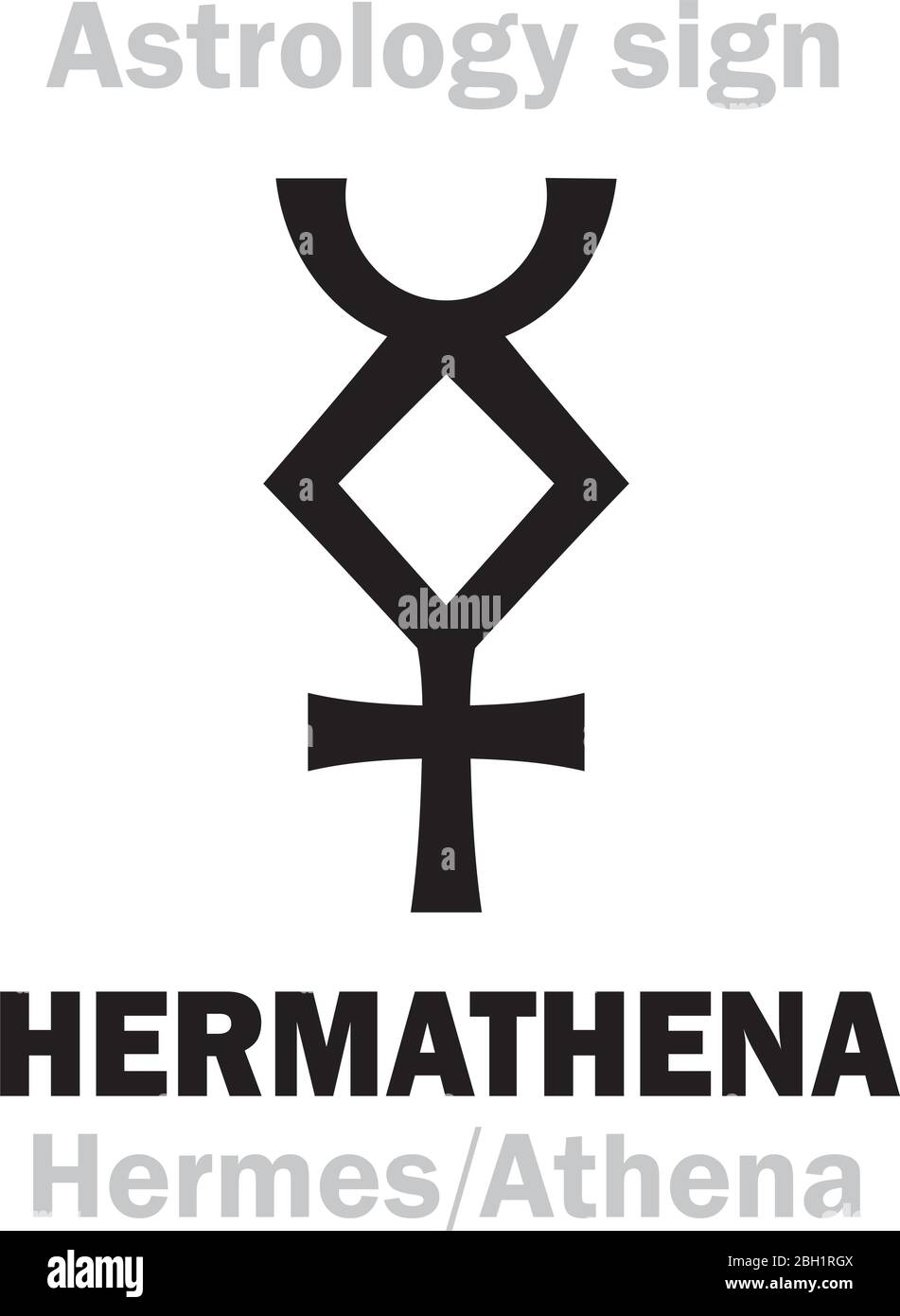 Astrologie Alphabet: HERMATHENA (Hermes+Athena), lokal Altgriechisch sakrale Doppelgottheit der Beredsamkeit, Handwerk, Wissenschaften. Symbol der Verdoppelung der Weisheit. Stock Vektor