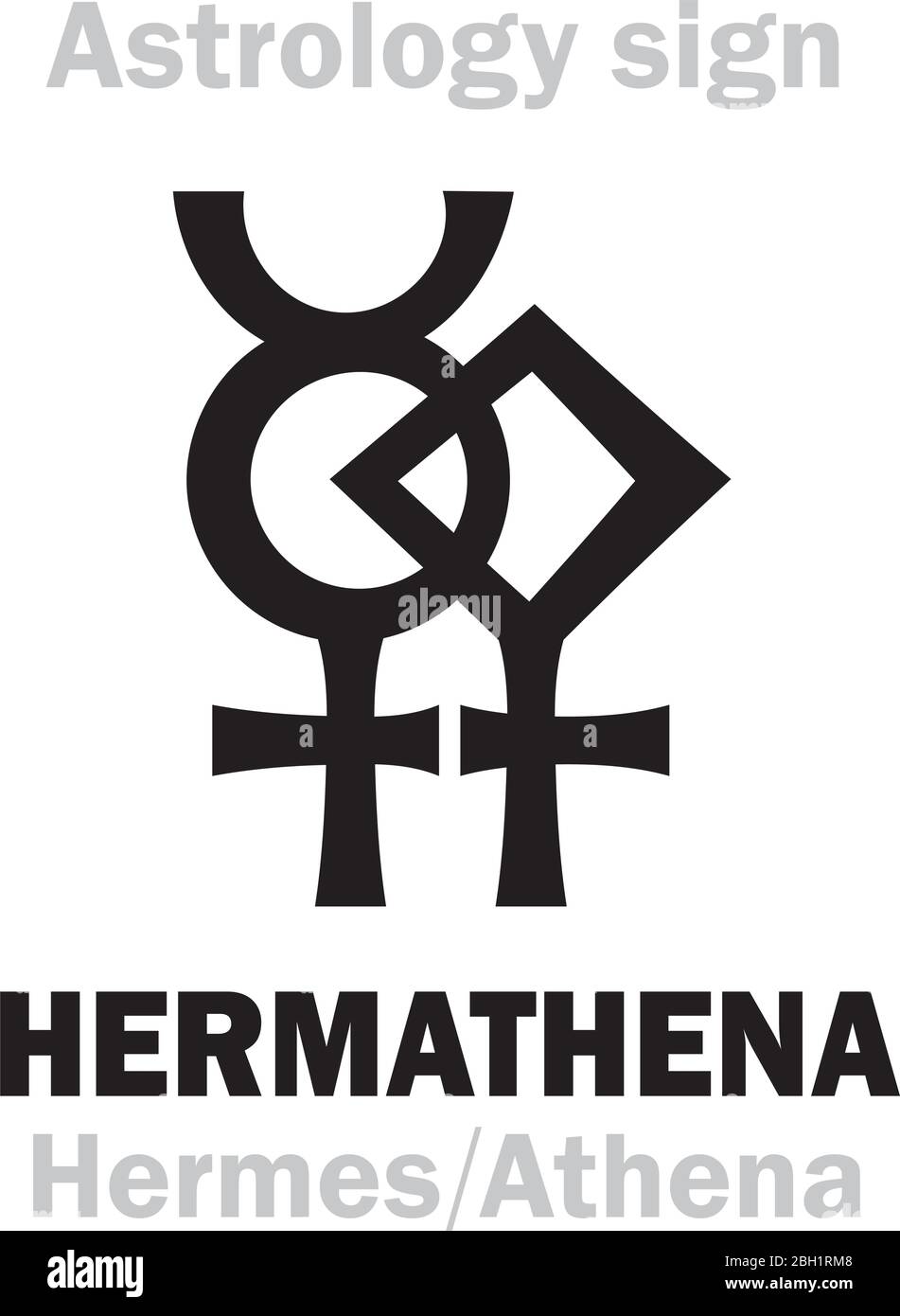 Astrologie Alphabet: HERMATHENA (Hermes+Athena), lokal Altgriechisch Doppelgottheit der Beredsamkeit, Handwerk und Wissenschaft. Symbol der Verdoppelung der Weisheit. Stock Vektor