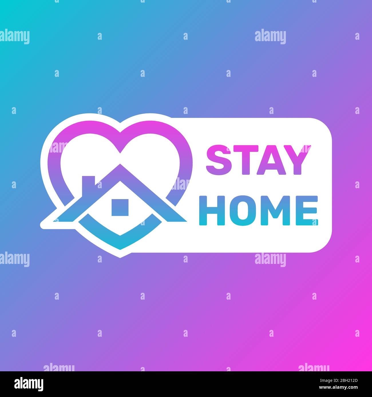 Stay Home Symbol und Taste, zu Hause bleiben Sticker Geschichte, Haus mit Herzform, Liebe zu Hause bleiben Pflege Symbol, Vektor-Illustration isoliert auf weiß Stock Vektor