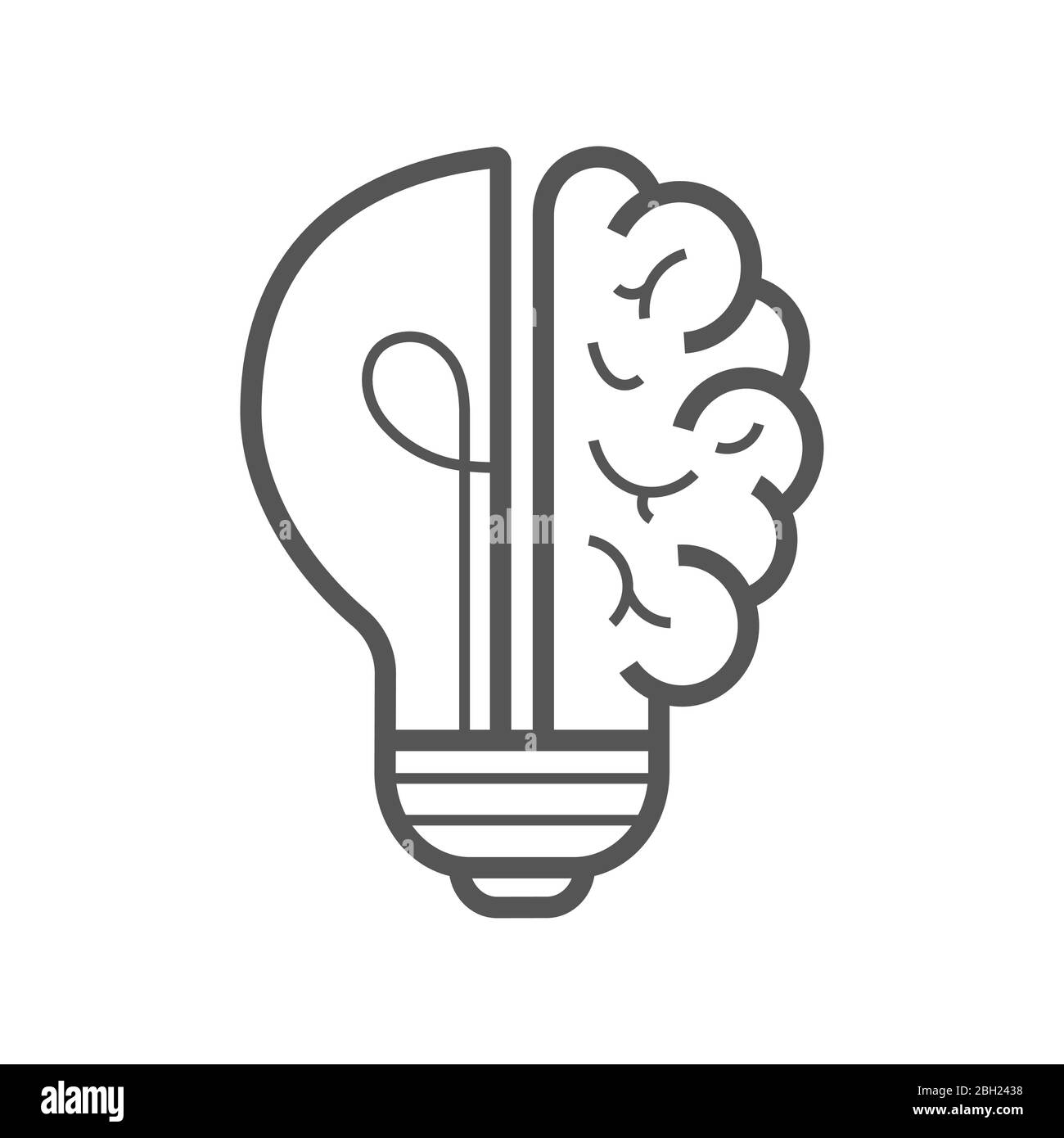 Symbol für eine Idee des Gehirns. Glühbirne mit Gehirn Vektor Liner-Symbol, Idee Konzept. Bearbeitbare Kontur. EPS 10. Stock Vektor
