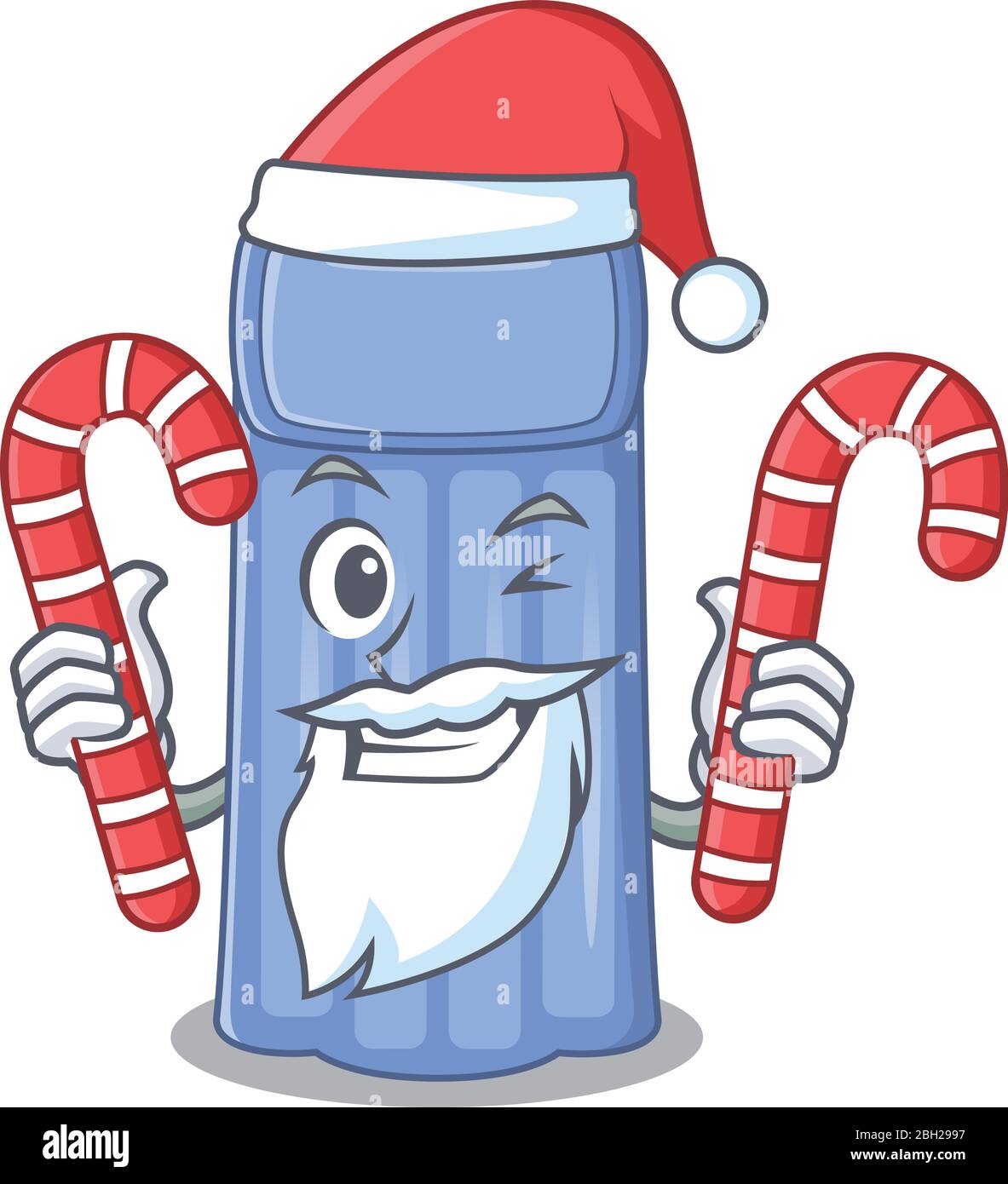 Freundliche Wassermatratze in Santa Cartoon Charakter hält Weihnachtsgeschenke Stock Vektor