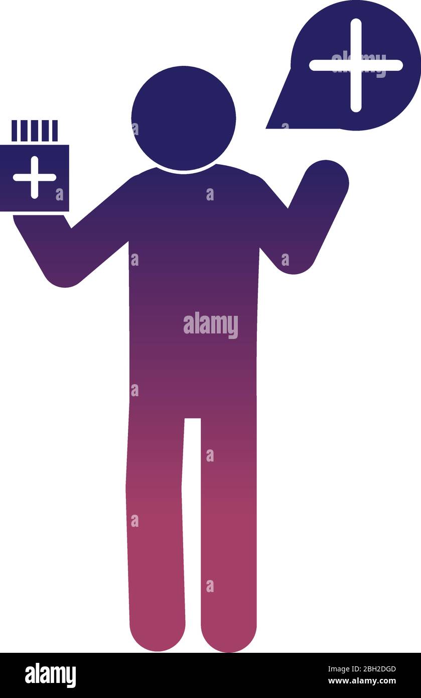 Coronavirus Covid 19, Flasche mit Medikamenten für Patienten, Abbildung mit Krankheitspickogramm, Gradientenstil Stock Vektor