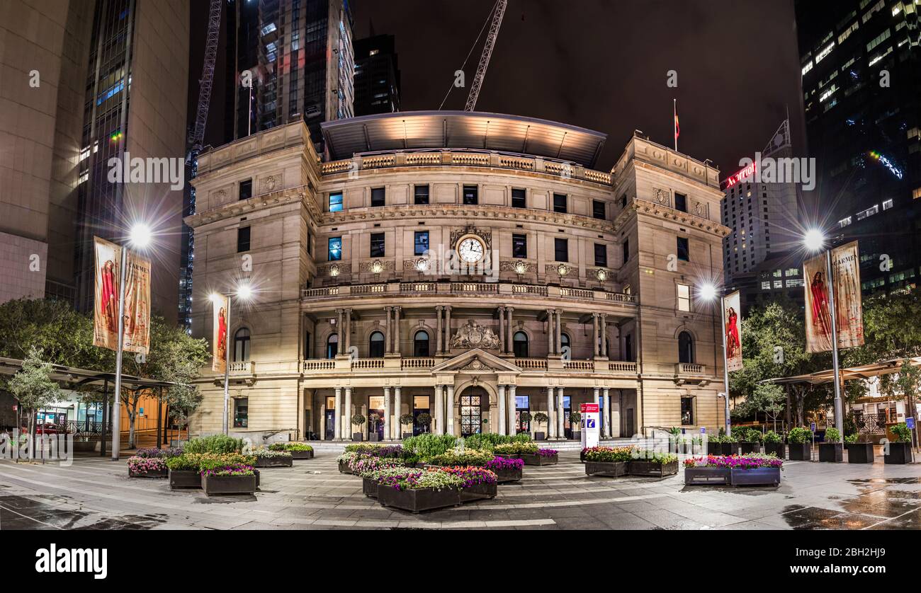 Panorama des alten Custom House bei Nacht in Sydney, Australien. Stockfoto