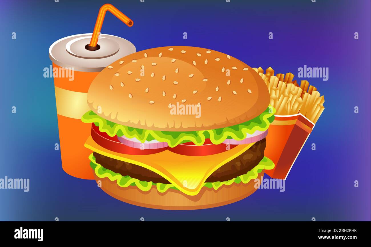Fast Food Snacks auf dunklem abstraktem Hintergrund Stock Vektor