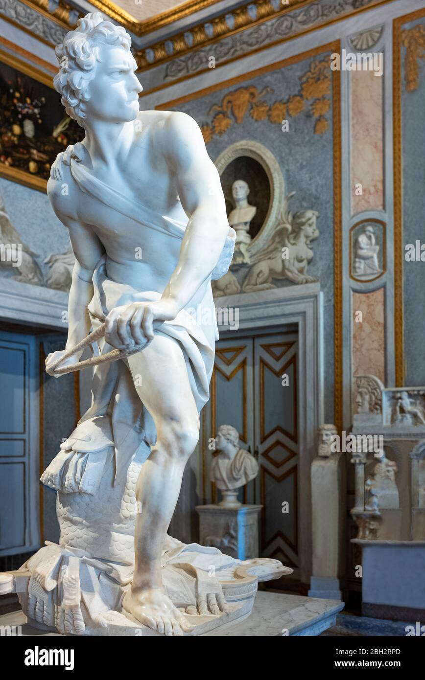 Rom, Italien - 19. Juli 2018: Villa Borghese, Borghese Art Gallery, Room of David, die David-Skulptur von G.L.Bernini Stockfoto