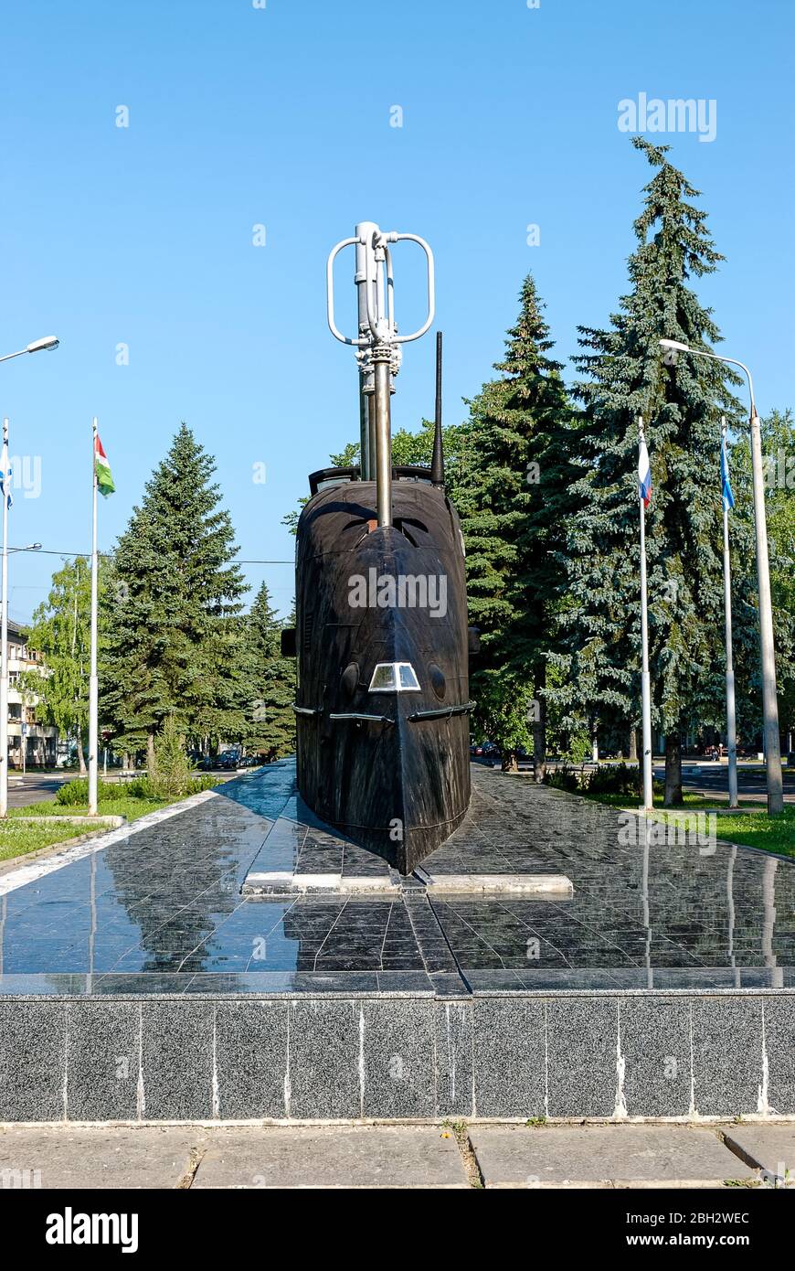 Kaluga Region, Obninsk, Russland 25. Juni 2013: Denkmal für den Pionier der nuklearen U-Boot-Flotte. Die echte Kabine des Atom-U-Bootes K-14. Stockfoto