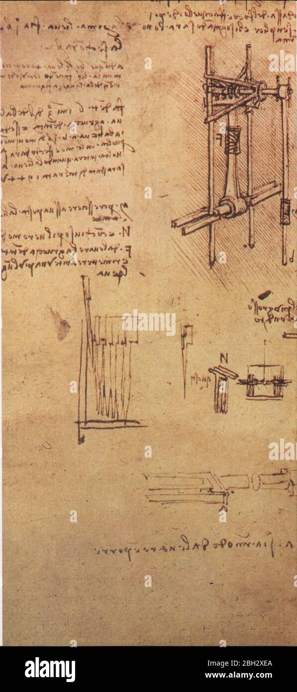 Leonardo da Vinci. Diagramme von Flugmaschinen. Details. 1486-1490 Stockfoto