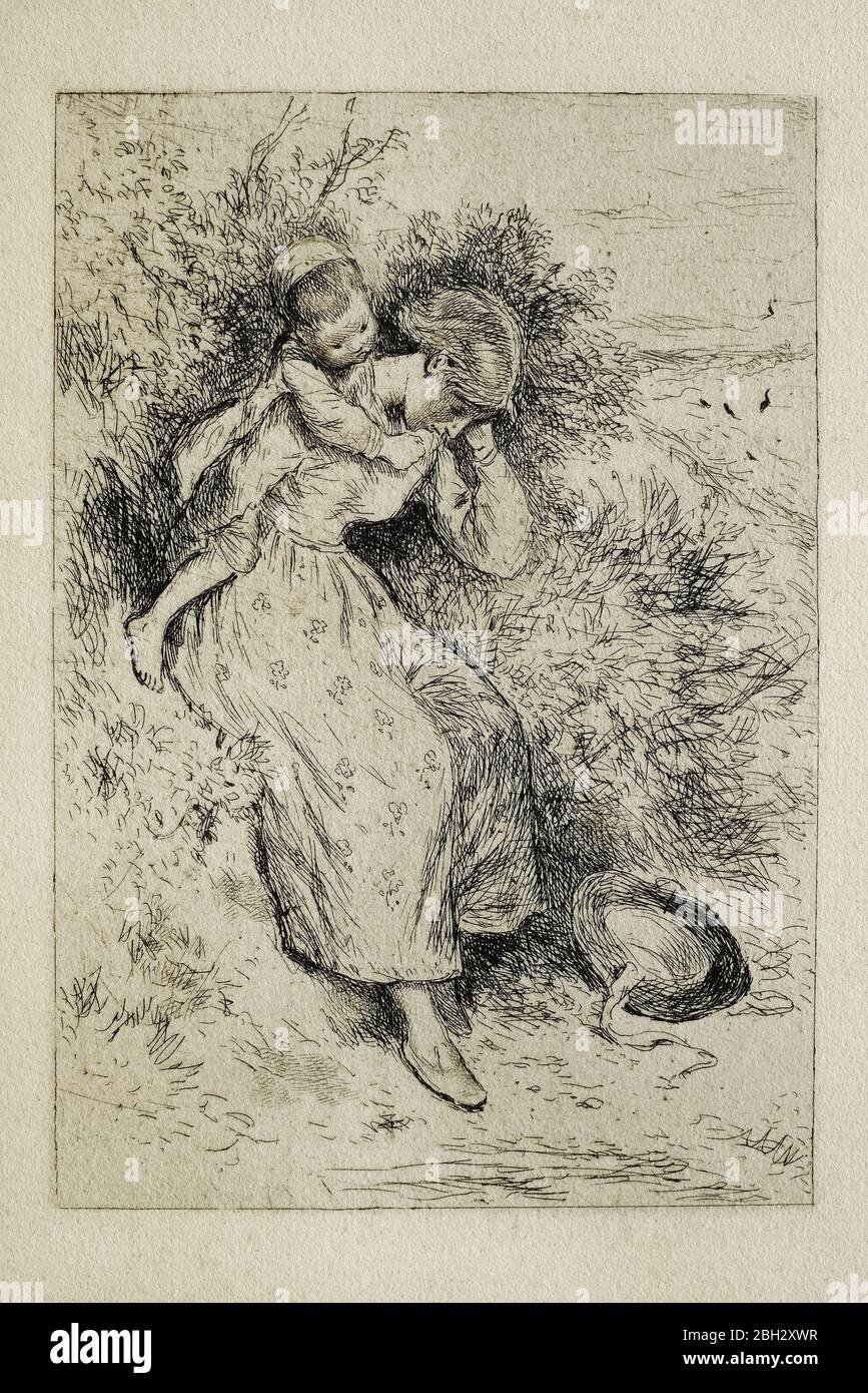 Illustration von Mutter und Kind von myles birket Foster, viktorianischer Künstler Stockfoto